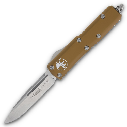 Microtech UTX-85 OTF Auto Knife Tan 3.11in Stonewashed Plain Blade