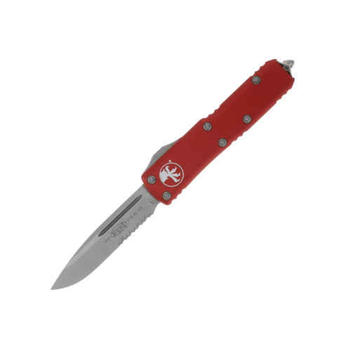 Microtech UTX-85 S/E OTF Stonewash Partially Serrated Automatic Red Knife AUMT23111RD