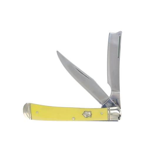 Rough Ryder Smooth Yellow Composition Razor Trapper Folding Knife