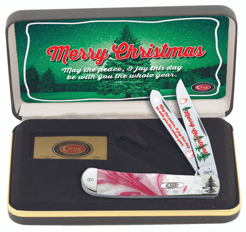 Case Merry Christmas Peppermint Corelon Trapper Folding Knife with Gift Tin