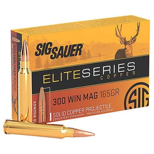 SIG Sauer Elite Copper Hunting 300 Winchester Magnum Rifle Ammunition 20 Rounds Brass Centerfire 165 Grain Copper Solid 