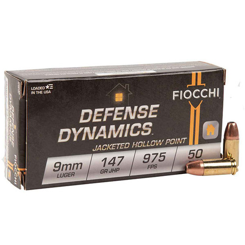 Fiocchi Shooting Dynamics 9mm Luger Handgun Ammo 50 Rounds Brass Centerfire 147 Grain JHP