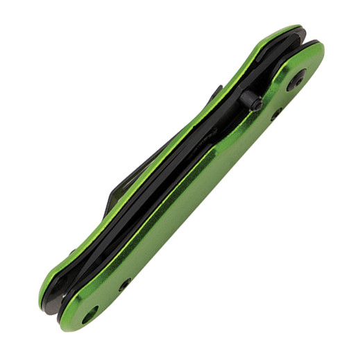 Frost Linerlock Folding Knife Green Aluminum Handle Black SS Blade