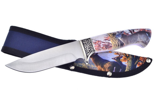 Frost Skinner Fixed Knife Deer Printed ABS Handle Stainless Steel Blade W/Sheath FRFC47D