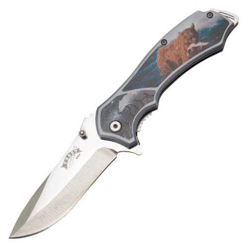 Frost Cutlery Bear Wildlife Assisted Opening Linerlock Stainless Steel Handle and Blade FRFC49B