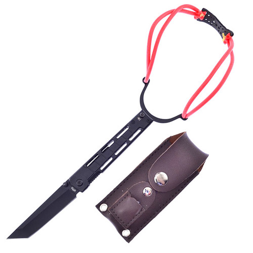 Frost Slingshot AO Linerlock Folding Knife Black Stainless Steel Handle and Blade W/Sheath FRFC84B