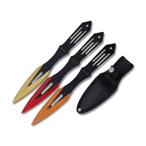 Gold  Red  and Orange Throwing Knives 3 Piece Set