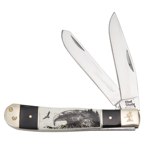 Frost Steel Warrior Eagle Trapper Folding Knife Buffalo Horn/White Bone Handle FRSW108BHSBE