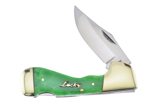 Steel Warrior Uncle Lucky Mistletoe Green Resin Choctaw Lockback Folding Knife FRULSW105G