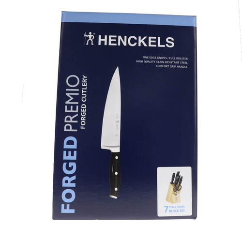 J.A. Henckels International Forged 7 Piece Knife Block Set with Black Polymer Handle and Satin Finish Stainless Steel Construction Model 16929000 1014010