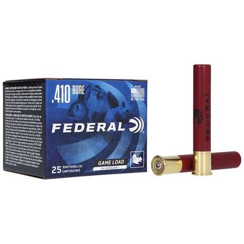 Federal Game-Shok 410 Bore Game Load 25 Rounds Hi-Brass Shotshells 2.50in MAX Dram 1/2oz #7.5 Lead Birdshot