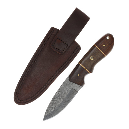 Szco Skinner Fixed Blade Knife 3.25 Inch Plain Damascus Drop Point DM1142