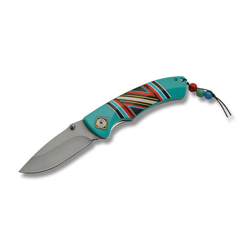 Szco Zuni Tribal Folding Knife Blue 3.25 Inch Plain Satin Drop Point Front Open