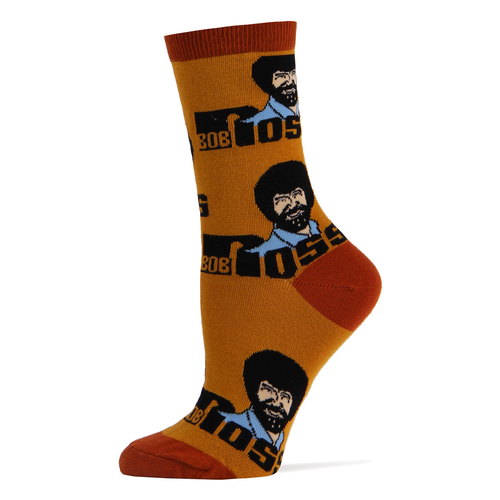 Oooh Yeah Roll Em Bob Ross Womens Orange Crew Socks