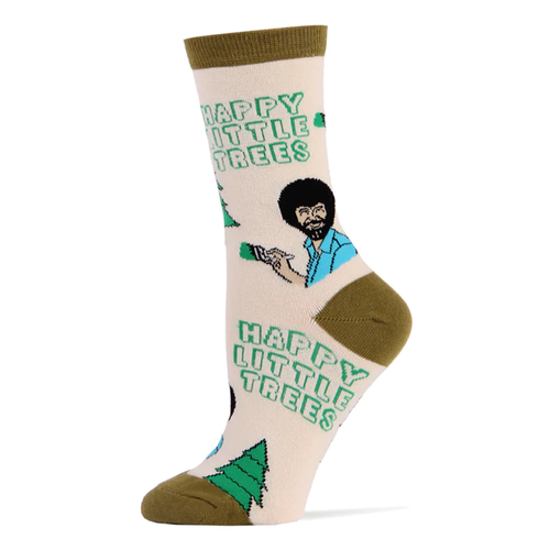 Oooh Yeah Always Happy Tree Womens White Crew Socks