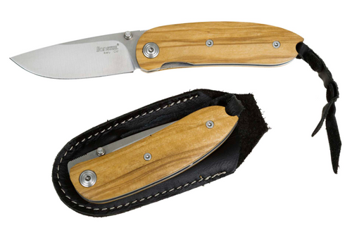 LionSteel Mini Full Olive Wood 2.36in Plain Satin Drop Point