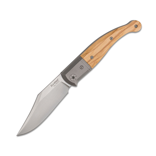 LionSteel Gitano Folding Knife Olive 3.35in Plain Silver Niolox