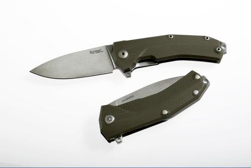 LionSteel KUR Green 3.43in Plain Black Stonewash Drop Point