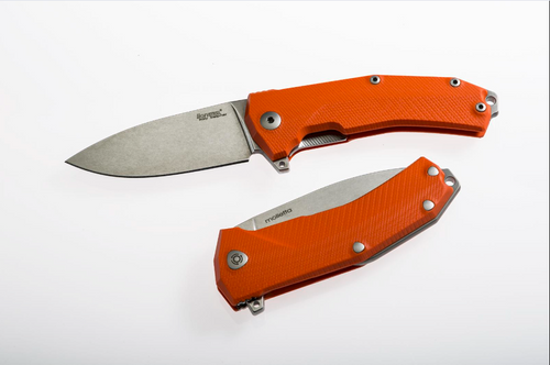 LionSteel KUR Folding Knife Orange 3.43in Plain Stonewash Drop Point