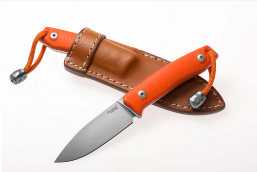 LionSteel M1 Fixed Blade Knife Orange 2.91in Plain Satin Drop Point
