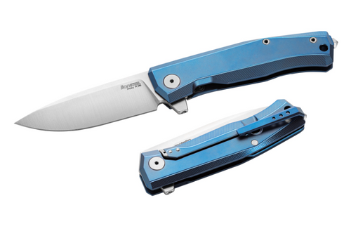 LionSteel Myto Folding Knife Blue 3.27in Plain Satin Drop Point