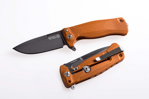 LionSteel SR22 Orange 3.15 Inch Plain Black Mil-Spec Drop Point