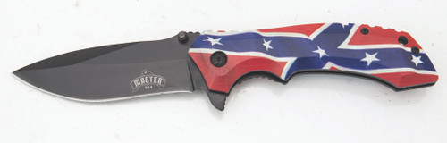 Spring Assisted Folding Knife Confederate Flag ABS Handle Black 3CR13 Blade MCMUA103C