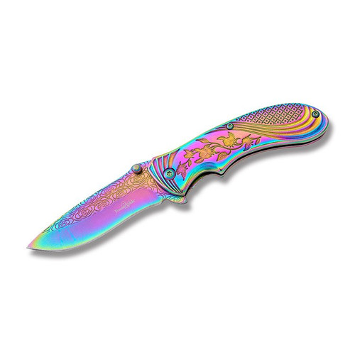 Femme Fatale Rainbow Rose Assisted Folding Knife