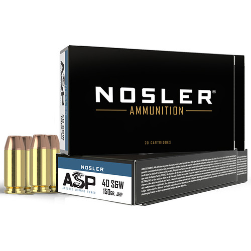 Nosler ASP Handgun 40 S&W Ammunition 50 Rounds Brass Centerfire 150 Grain ASP JHP