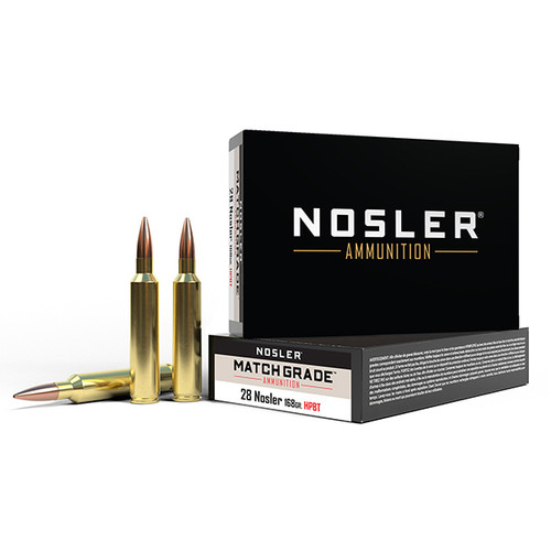 Nosler Match Grade 28 Nosler Rifle Ammunition 20 Rounds Brass Centerfire 168 Grain Custom Competition Hollow Point BT