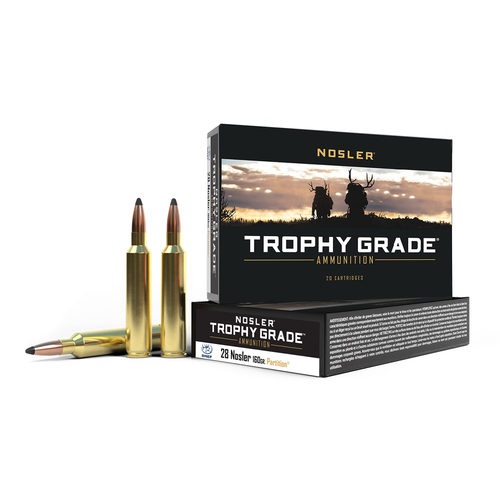 Nosler Trophy Grade 28 Nosler Ammunition 160 Grain Brass Centerfire 20 Rounds Partition Spitzer BT