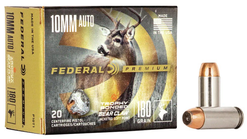 Federal Premium Trophy Bonded Bear Claw Handgun 10mm Auto 180 Grain Nickel Plated 20 Rounds Bonded SP