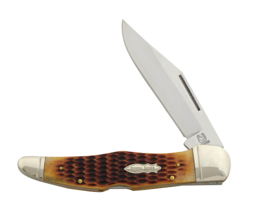 Rough Ryder Amber Jigged Bone Lockback Folding Hunter RR1370