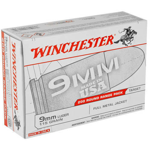 Winchester USA White Box 9mm 115gr FMJ Brass 200 Rd Value Pack