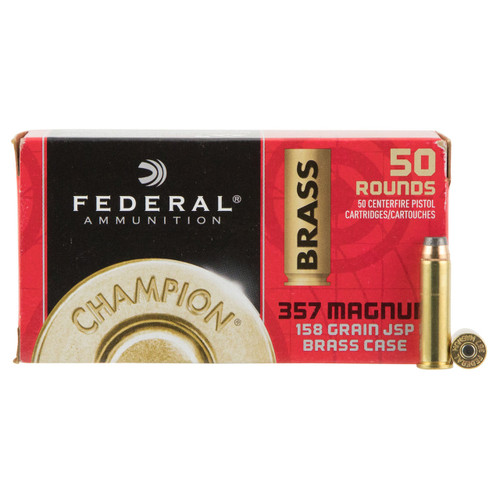 Federal Champion 357 Magnum Ammunition 158 Grain Brass 50 Rounds JSP