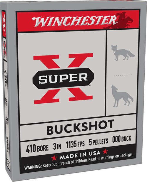 Winchester Super-X 410 Gauge 3in Predator Buckshot Ammo 5 Round 5 Pellet 000 Lead Buckshot XB413