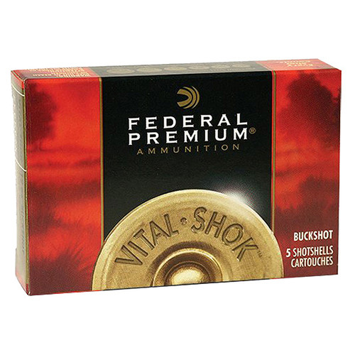 Federal Premium Vital-Shok12 Gauge Buckshot Ammunition 5 Rounds 3in Magnum 10 Pellets 000 Copper Plated Buckshot