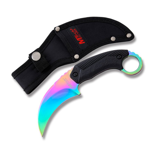 RAINBOW KARAMBIT BLD BLK NYLN FIBER HNDL