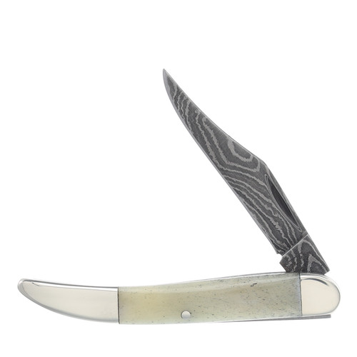 Bear & Son Small Damascus Folding Knife Stag Toothpick