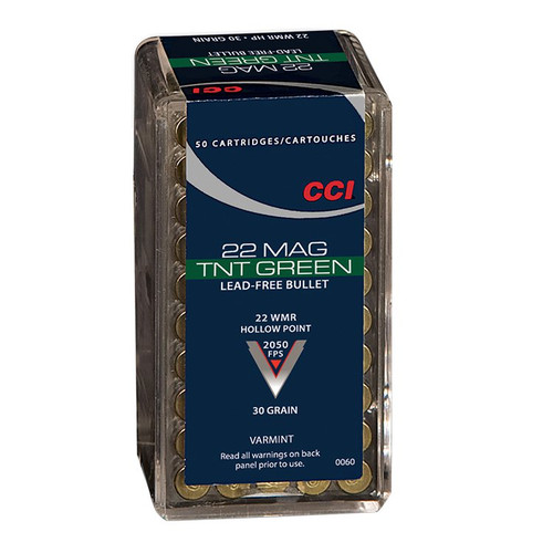 CCI TNT Green 22 Winchester Magnum Rimfire Ammunition 30 Grain Brass 50 Rounds LFHP