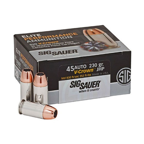Sig Sauer Elite Performance .45 ACP 230gr V-Crown JHP Nickel Brass Ammo 20Rds