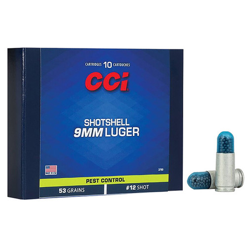 CCI Ammo Pest Control 9mm Luger Shotshell 10 Rounds Centerfire Aluminum 53 Grain 1/8oz #12 Shot