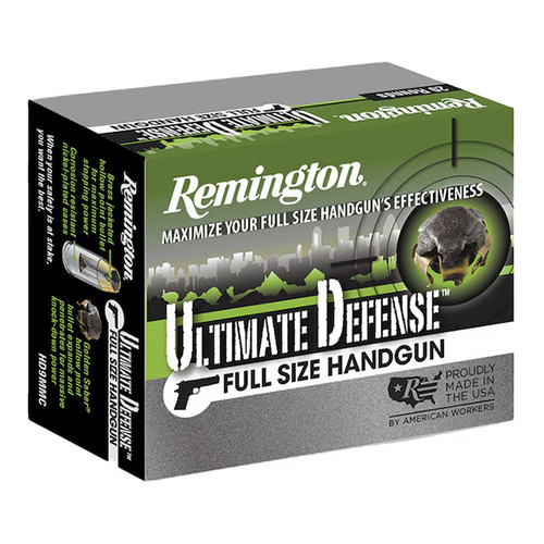 Remington Ultimate Defense Full-Size 380 Auto Handgun Ammunition 20 Rounds Nickel Plated Brass Centerfire 102 Grain Bonded JHP