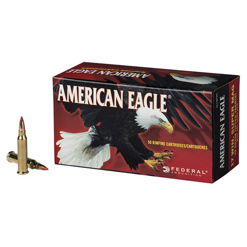 Federal American Eagle Ammunition 17 Winchester Super Magnum 20 Grain Brass 50 Rounds PT