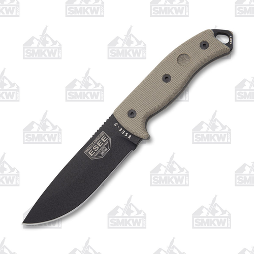 ESEE 5 Fixed Blade Knife Black Blade Brown Canvas Micarta Handle (No Sheath)