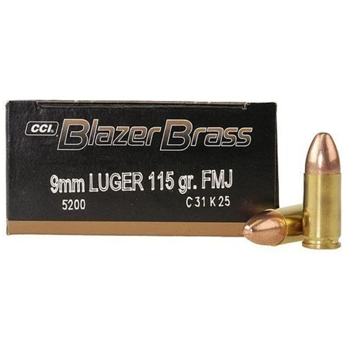 CCI Blazer Brass 9mm Luger Ammunition 115 Grain Brass 50 Rounds FMJ-RN