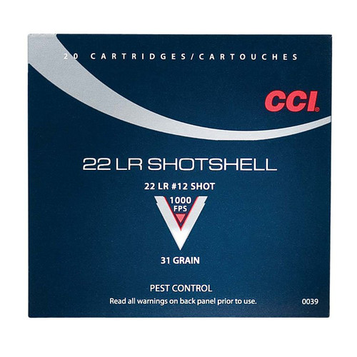 CCI Pest Control 22 Long Rifle Rimfire Ammunition 31 Grain 20 Rounds 1/15oz #12 Shot Shotshell