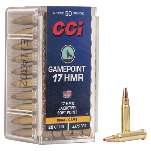 CCI GamePoint 17 HRM Rifle Ammunition 50 Rounds Brass Rimfire 20 Grain JSP