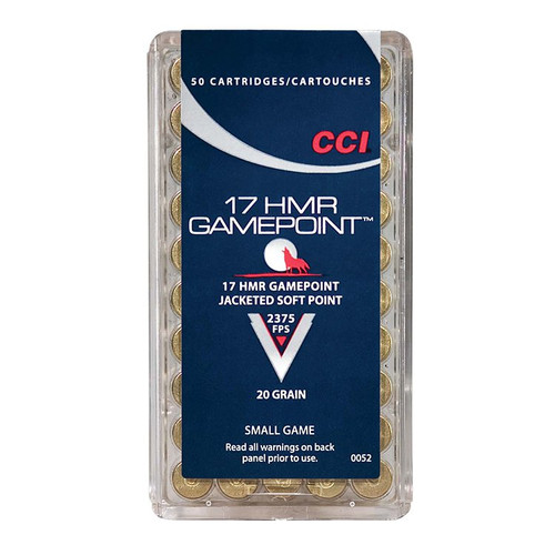 CCI GamePoint 17 Hornady Magnum Rimfire Ammo 20 Grain Brass 50 Rounds JSP