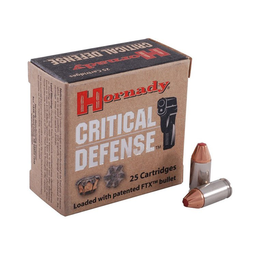 Hornady Critical Defense 380 Auto Ammunition 90 Grain Brass 25 Rounds FTX HP